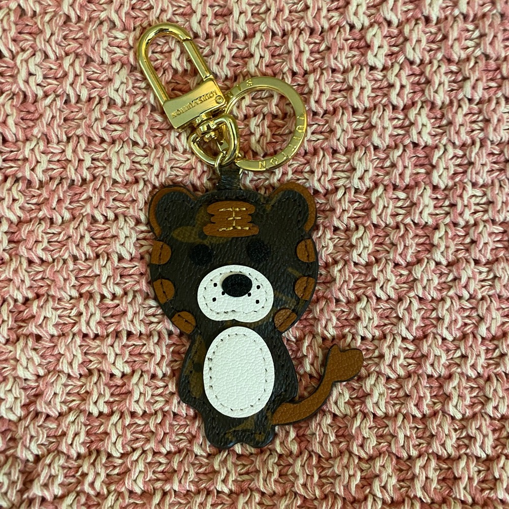 Tiger Brown and White Monogram Animal Keychain